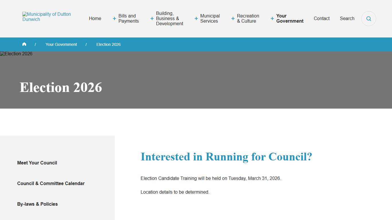 Election 2026: Municipality of Dutton Dunwich